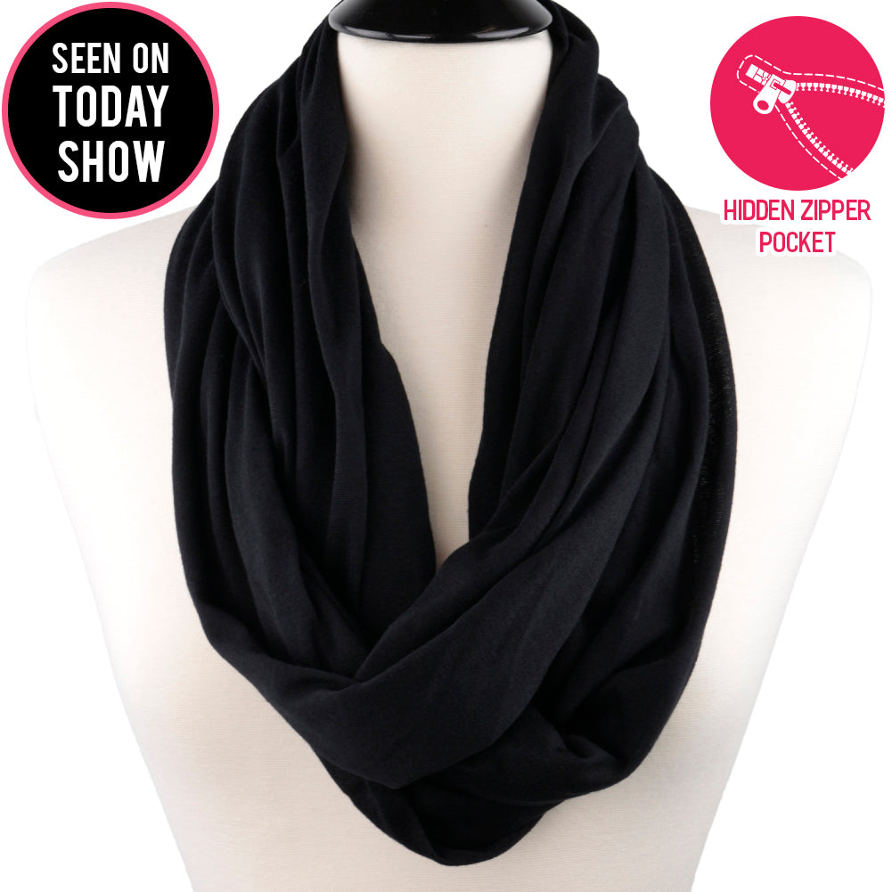 Women's Infinity Scarf with Zipper Pocket, Infinity Scarves with Quatrefoil Patterned Scarf Design & Hidden Zipper Pocket - Pop Fashion