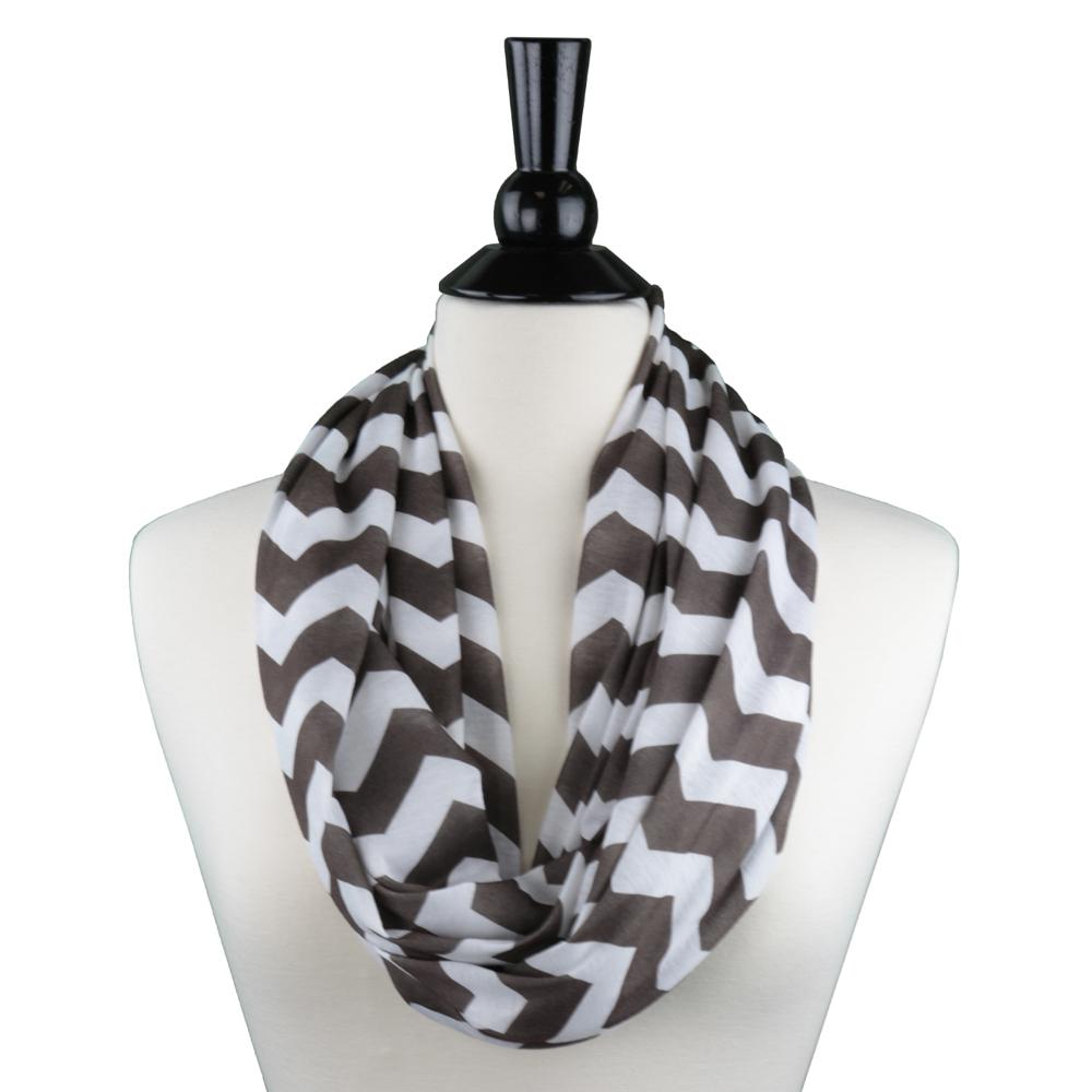 Women's Chevron Print Infinity Scarf with Zipper Pocket, Chevron Scarf Design, Infinity Scarves - Pop Fashion