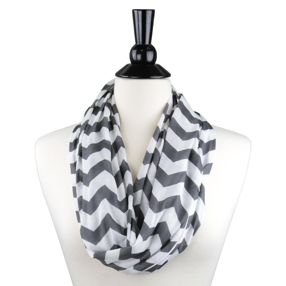 Women's Chevron Print Infinity Scarf with Zipper Pocket, Chevron Scarf Design, Infinity Scarves - Pop Fashion