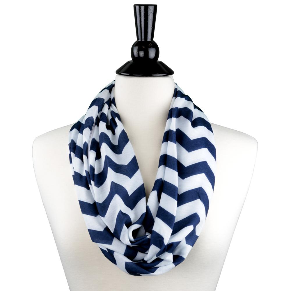 Women's Chevron Print Infinity Scarf with Zipper Pocket, Chevron Scarf Design, Infinity Scarves - Pop Fashion