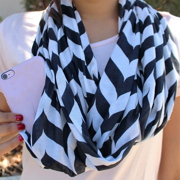 Scarf Fashion - Chevron Pattern Infinity Scarf with Zipper