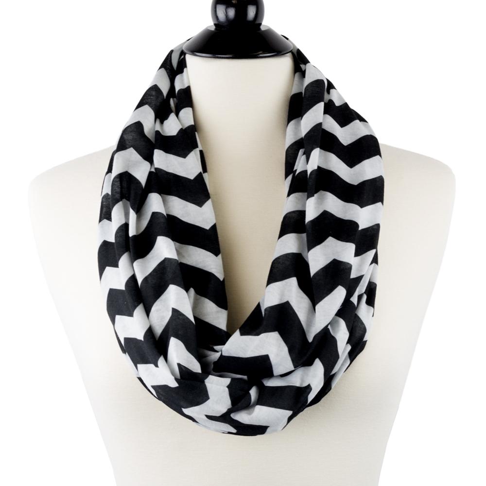 Women's Chevron Print Infinity Scarf with Zipper Pocket, Chevron Scarf Design, Infinity Scarves - Pop Fashion