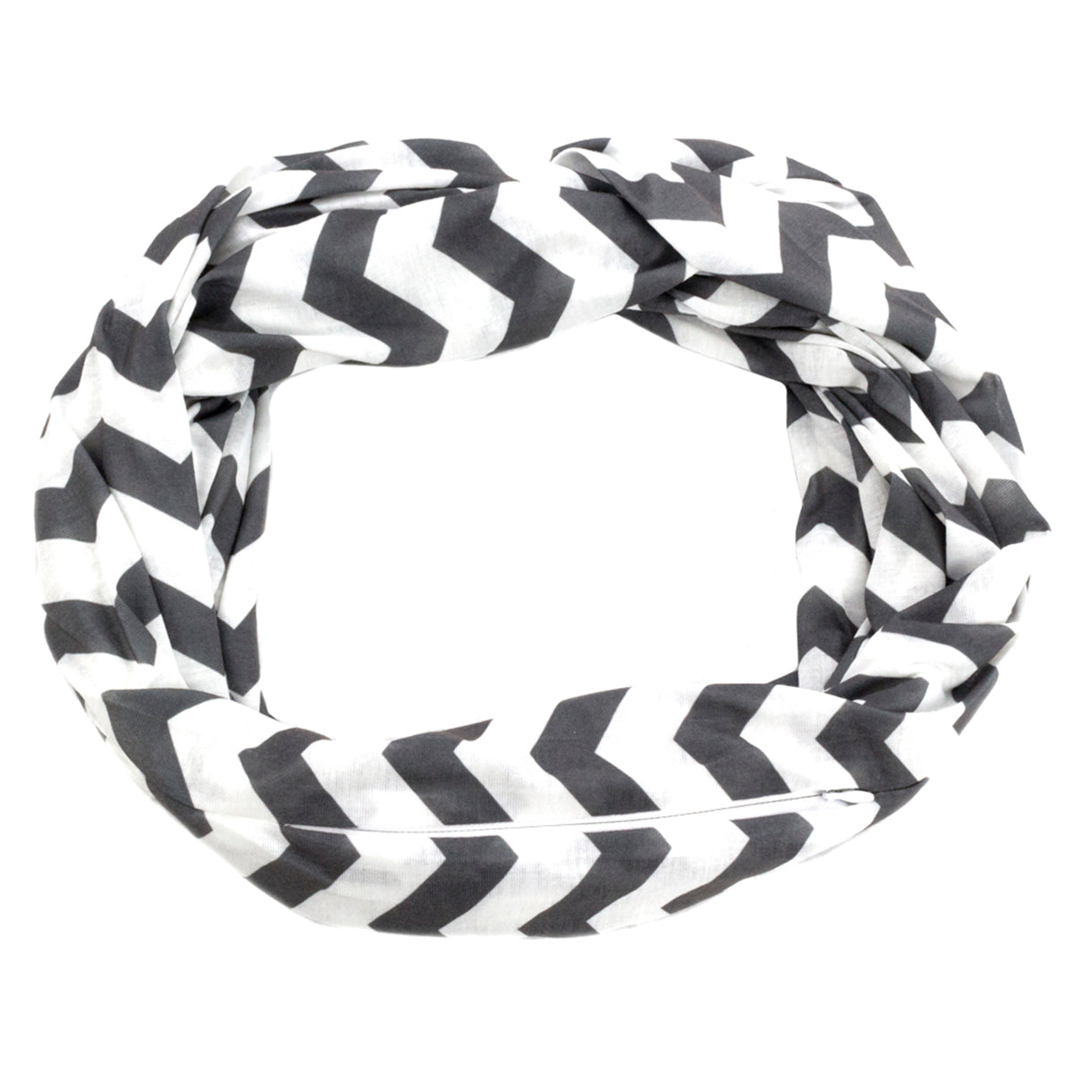 Women's Chevron Print Infinity Scarf with Zipper Pocket, Chevron Scarf Design, Infinity Scarves - Pop Fashion