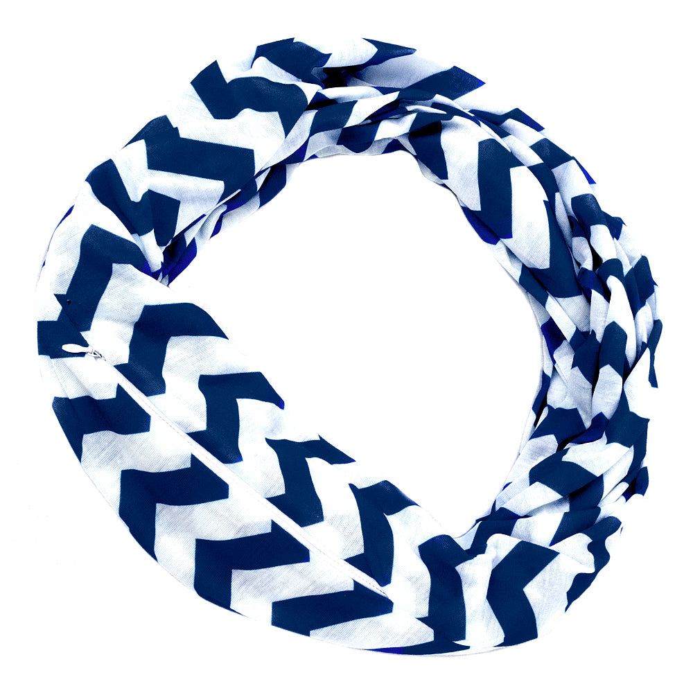 Women's Chevron Print Infinity Scarf with Zipper Pocket, Chevron Scarf Design, Infinity Scarves - Pop Fashion