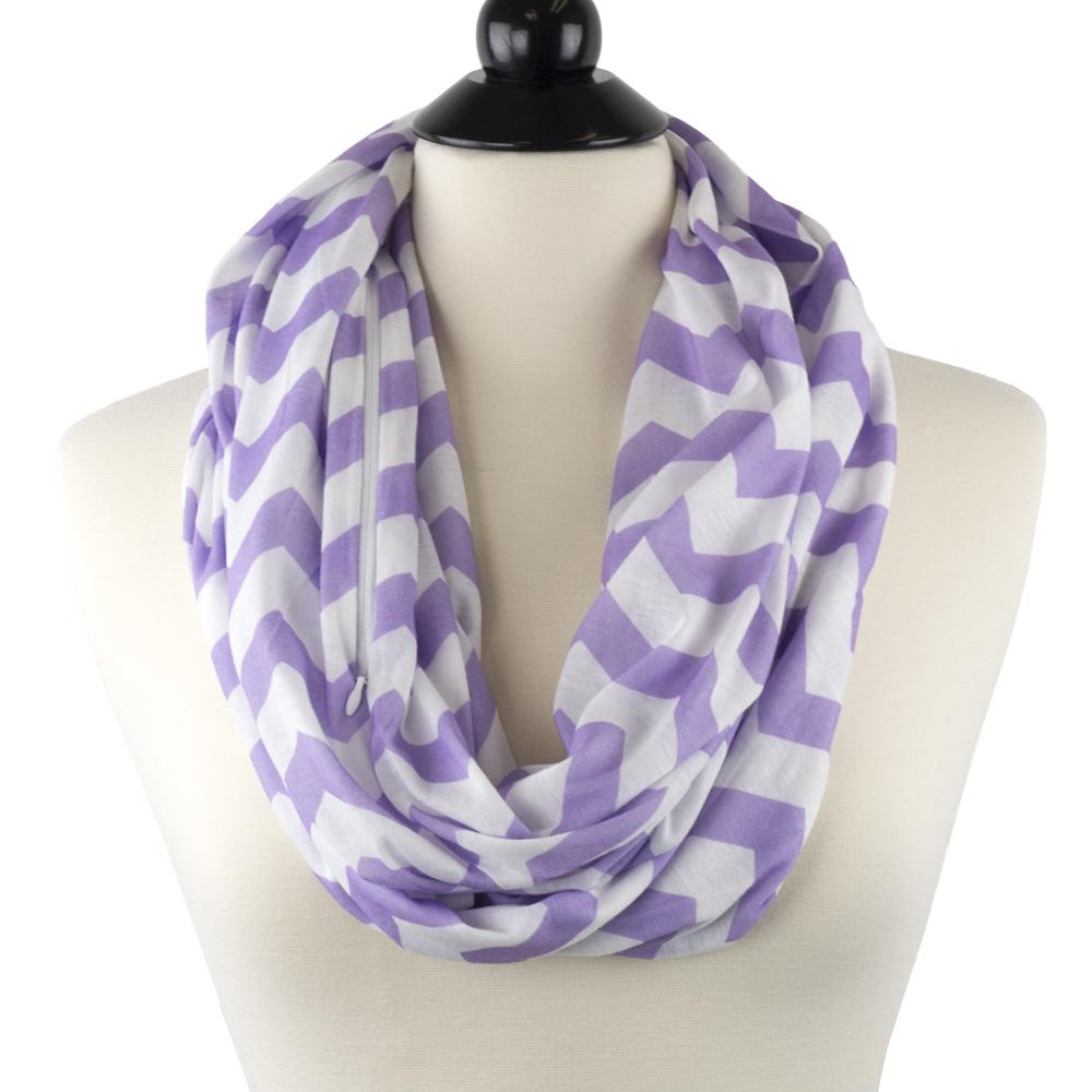 Women's Chevron Print Infinity Scarf with Zipper Pocket, Chevron Scarf Design, Infinity Scarves - Pop Fashion