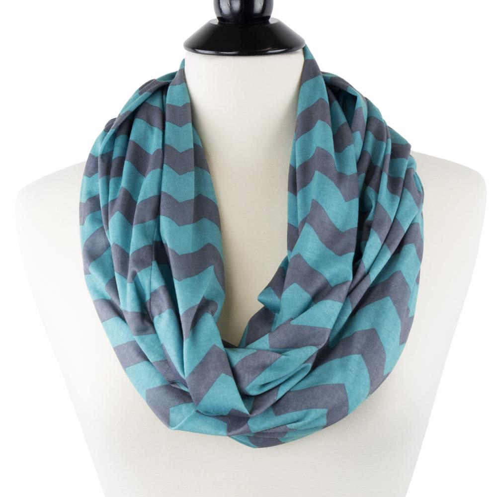 Women's Chevron Print Infinity Scarf with Zipper Pocket, Chevron Scarf Design, Infinity Scarves - Pop Fashion