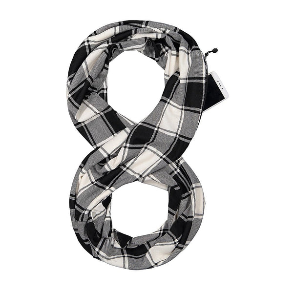 womens scarves black and white buffalo plaid infinity scarf Pop Fashion Checkmate Hidden Pocket Scarf Plaid Infinity Scarves