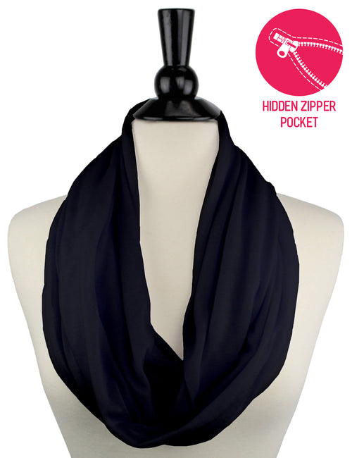 Pop Fashion Solid Color Infinity Scarf for Women with Zipper Pocket