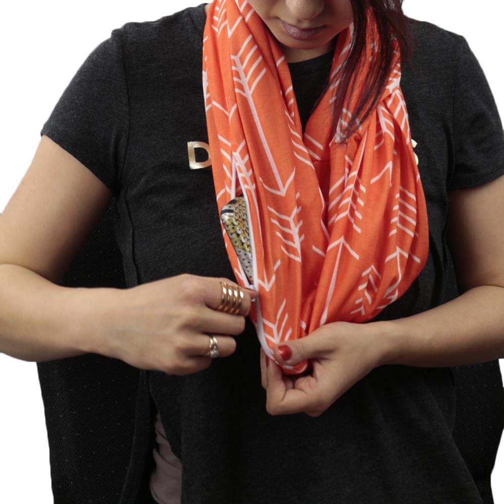 Pop Fashion Women's Arrow Patterned Infinity Scarf with Zipper Pocket, Travel Infinity Scarves - Pop Fashion