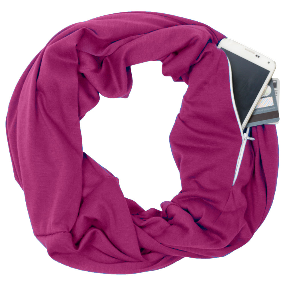 Pop Fashion Solid Color Infinity Scarf for Women with Zipper Pocket - Pop Fashion