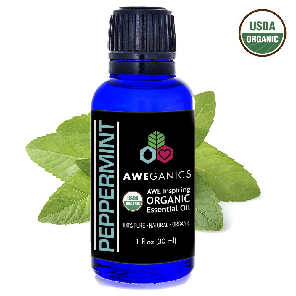 Peppermint Essential Oil, USDA Organic - 100% Pure, Natural Oils, Premium, Therapeutic Grade, Undiluted - Mentha Peperita - 30ml bottle, 1oz - Aweganics - Pop Fashion