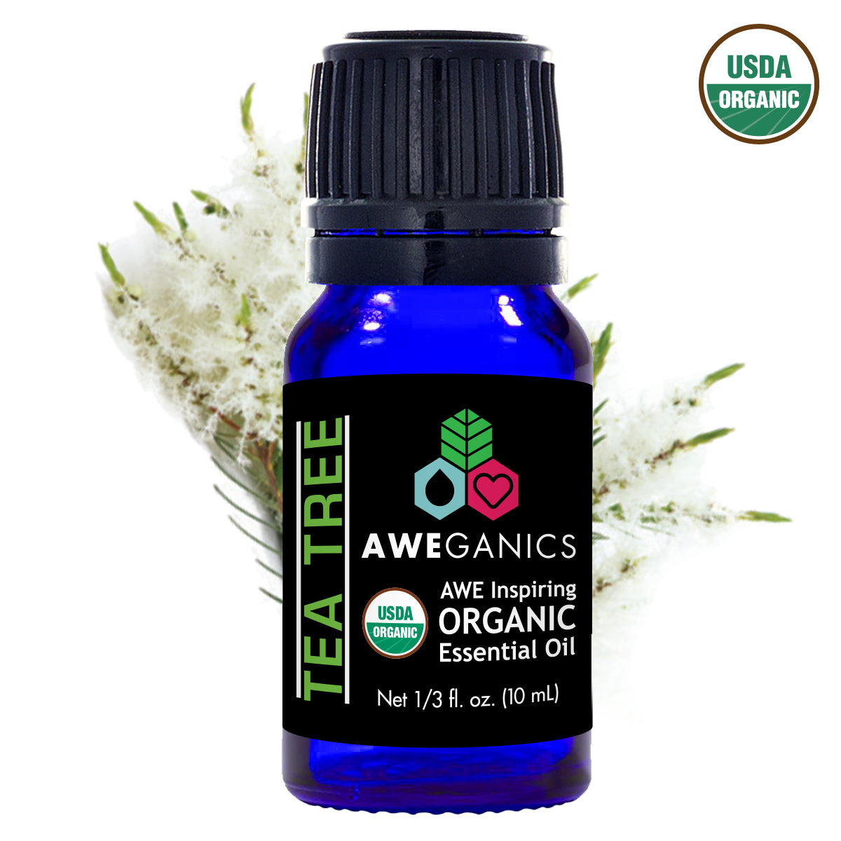 Tea Tree Essential Oil, 10 ml, USDA Organic, 100% Pure & Natural Therapeutic Grade - Aweganics (10 ml) - Pop Fashion