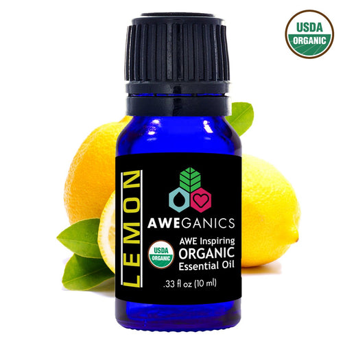 Lemon Essential Oil, 10 ml, USDA Organic, 100% Pure & Natural Therapeutic Grade - Aweganics (10 ml)