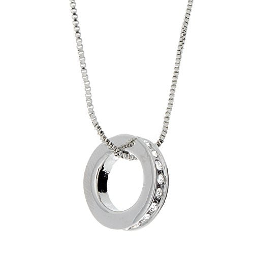 Pop Fashion Silvertone Crystal Studded Ring Pendant Necklace on Silvertone Chain