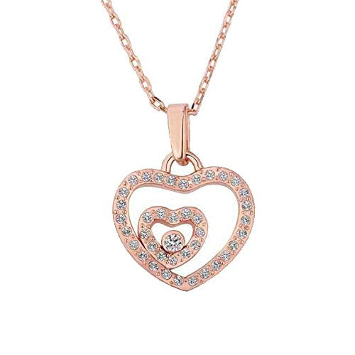 Pop Fashion Rose Gold Plated Double Heart Necklace with Cubic Zirconia Stones - Amazon Prime