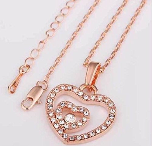 Pop Fashion Rose Gold Plated Double Heart Necklace with Cubic Zirconia Stones - Amazon Prime - Pop Fashion
