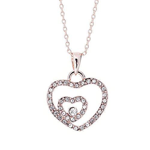 Pop Fashion Rose Gold Plated Double Heart Necklace with Cubic Zirconia Stones - Amazon Prime - Pop Fashion