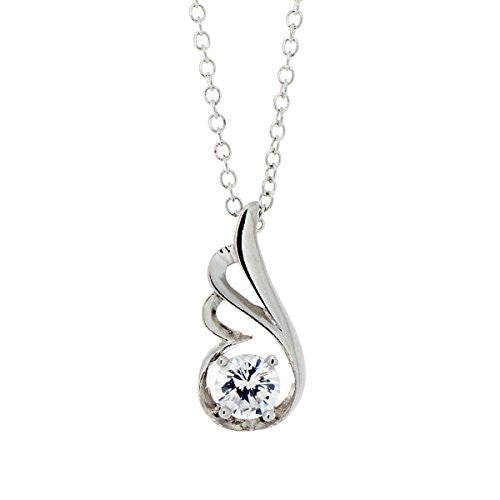 Silvertone Wing Pendant Necklace with CZ Stone - Crystal Stone Color - Pop Fashion