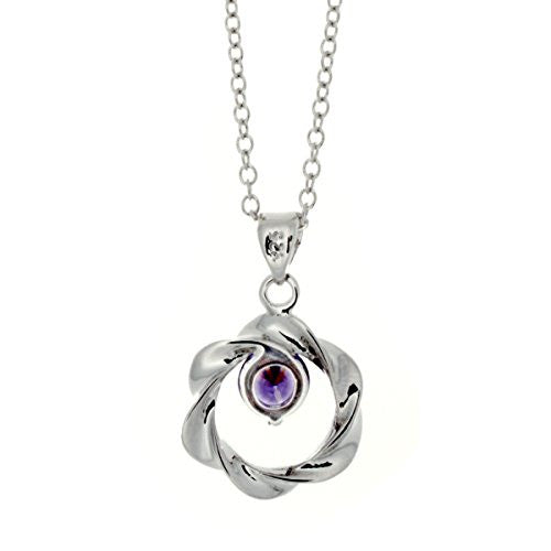 Silvertone Open Twist Cubic Zirconia Circle Pendant Necklace - Purple CZ Stone - Pop Fashion - Pop Fashion