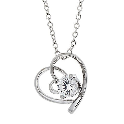 Silvertone Pendant Necklaces, CZ Open Heart Necklace - Jewelry for Women, Girlfriend Gifts