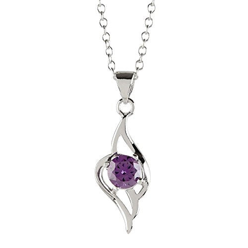 Silvertone CZ Wing Pendant Necklace with Center Stone - Purple Stone - Pop Fashion