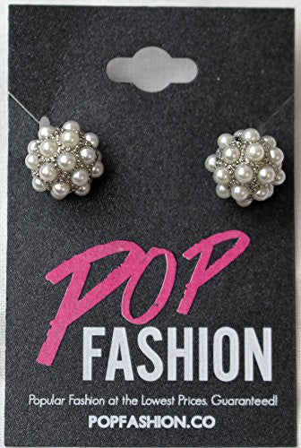 Silvertone Circular Round Stud Earrings with Small Pearl Detailing - Pop Fashion - Pop Fashion