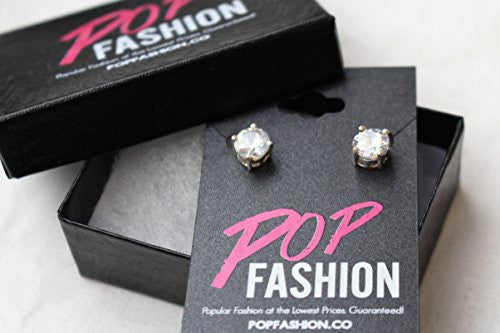2CT Silvertone Stud Earrings, Silvertone Earrings for Women, Designer Inspired Jewelry CZ Earrings - Pop Fashion