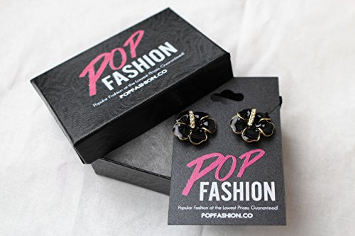 Black Flower Stud Earrings - Flowering Stud Earrings with CZ stones - Pop Fashion - Pop Fashion