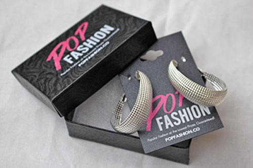 Pop Fashion Large Lightweight Silvertone Hoop Earrings with Butterfly Backing - Amazon Prime - Pop Fashion