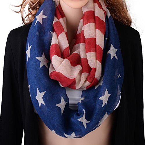 Pop Fashion American Flag Infinity Scarf - USA Scarves - Red, Beige, & Blue Scarf - Pop Fashion