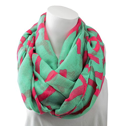 Women's Trendy Teal with Pink Cross Print Infinity Scarf