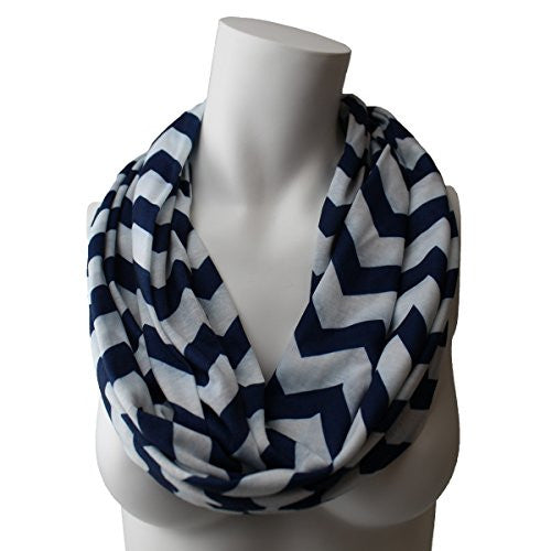 Women's Navy Chevron Patterned Infinity Scarf with Zipper Pocket