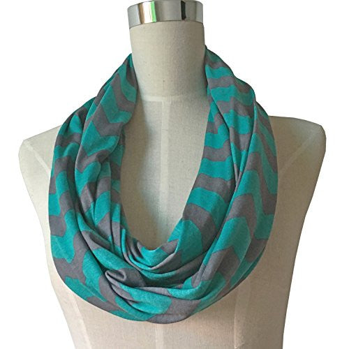 Women's Turquoise/Gray Chevron Patterned Infinity Scarf with Zipper Pocket