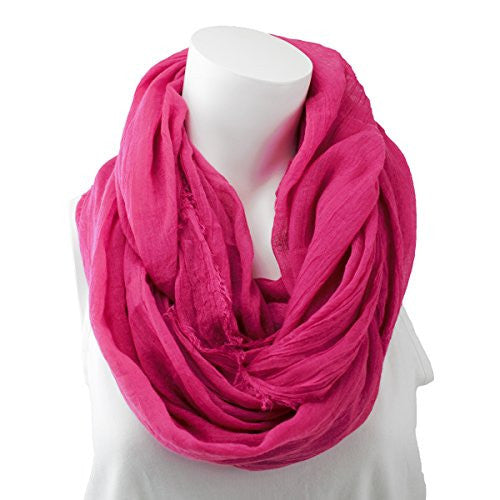Women's Solid Hot Pink Frayed Luxury Infinity Scarf