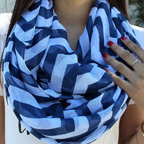 Women's Blue Chevron Patterned Infinity Scarf - Pop Fashion
