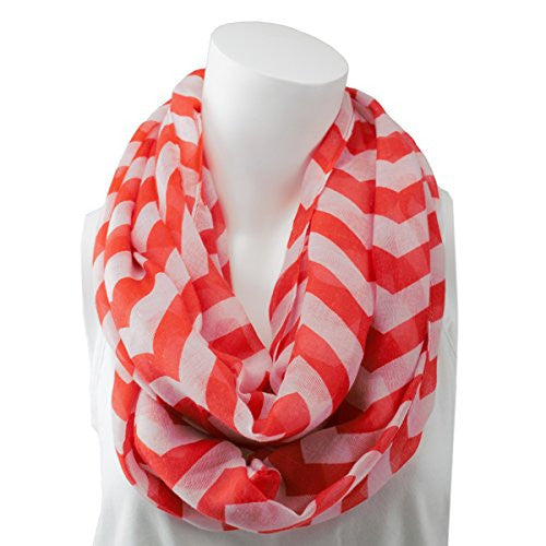 Women's Hot Red Chevron Patterned Infinity Scarf
