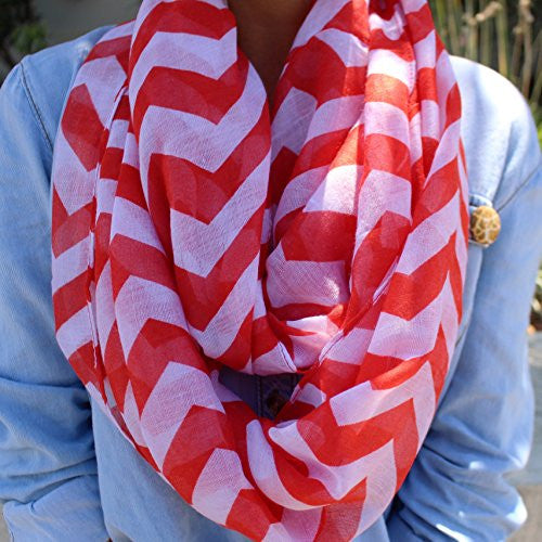 Women's Hot Red Chevron Patterned Infinity Scarf - Pop Fashion