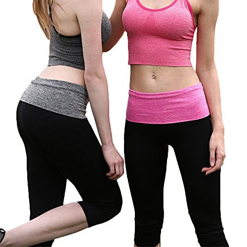 Womens Leggings, Sexy Tight Capri Yoga Pants for Workout with Print Waistband