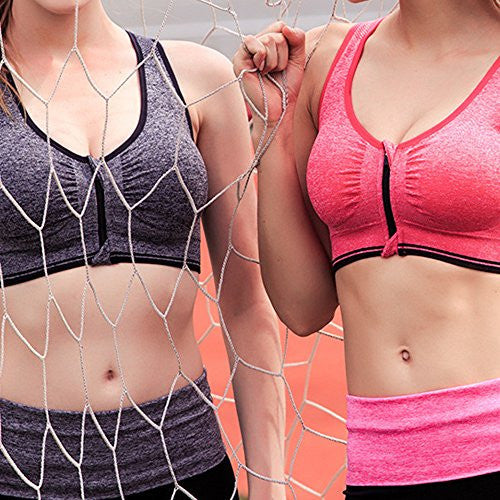 Women Sports Bras with Zipper Front Racerback Bra Wirefree Padded Pushup Support - Pop Fashion