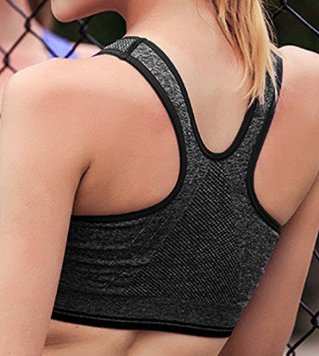 Women Sports Bras with Zipper Front Racerback Bra Wirefree Padded Pushup Support - Pop Fashion