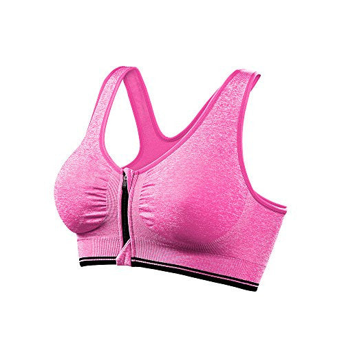 Women Sports Bras with Zipper Front Racerback Bra Wirefree Padded Pushup Support