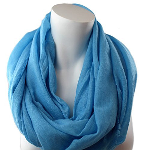 Pop Fashion Women's Solid Color Frayed Edge Luxury Infinity Scarf - 3 Color Options (Blue) - Pop Fashion