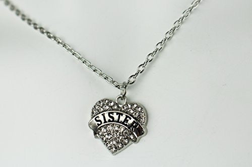 Sister Pendant Necklace in Silvertone with White Rhinestones - Charm Heart Necklace for Sister - Pop Fashion - Pop Fashion