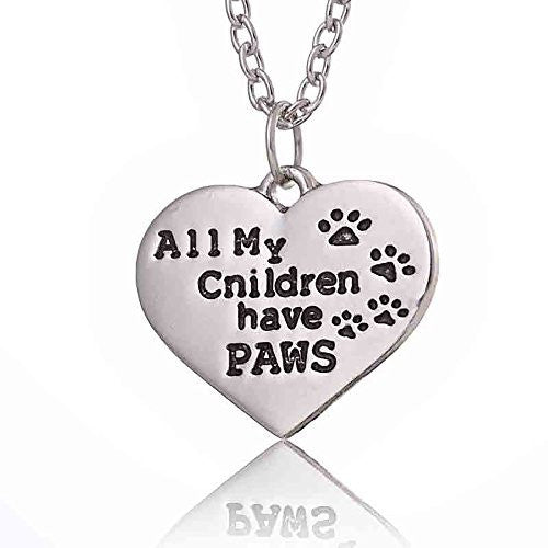All My Children have PAWS - Silvertone Pet Lover's Engraved Heart Charm Necklace - Pop Fashion