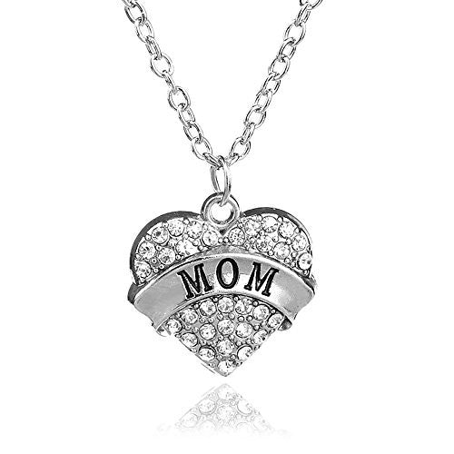 PopFashion Antique Silvertone with White Rhinestones - Charm Heart Necklace for Mom - Pop Fashion