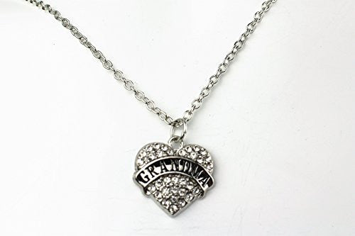 Grandma Pendant Necklace in Silvertone with White Rhinestones - Charm Heart Necklace for Grandma - Pop Fashion - Pop Fashion