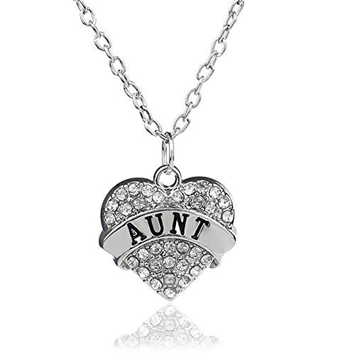 Aunt Pendant Necklace in Silvertone with White Rhinestones - Charm Heart Necklace for Aunt - Pop Fashion