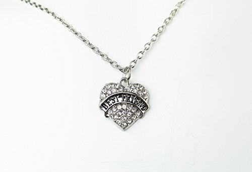 Best Friend Necklace - Pendant Necklace in Silvertone with White Rhinestones - Charm Heart Necklace - Pop Fashion - Pop Fashion