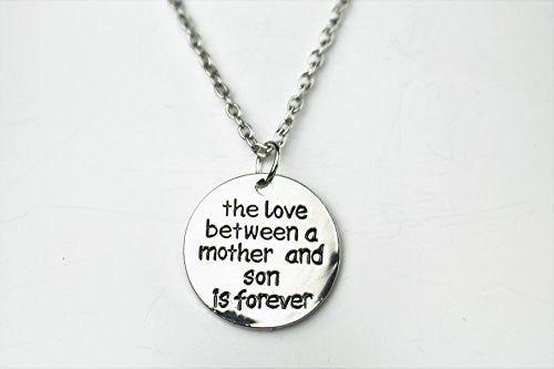 Mother and Son Necklace - Silvertone Charm Necklace with Engraved Message - Gift for Mom - Pop Fashion - Pop Fashion