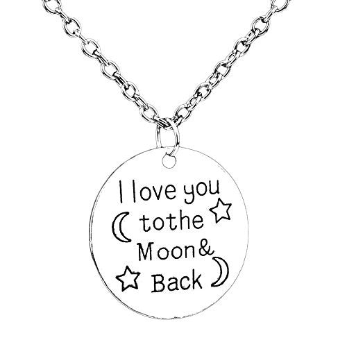 I love you to the moon and back silvertone necklace with engraved message on circle pendant - Pop Fashion